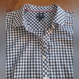 Talbots Short Sleeve Wrinkle Resistent Black and White Button Down Shirt Size 10